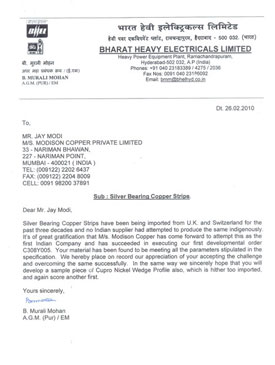 BHEL- Silver Bearing Copper Strips
